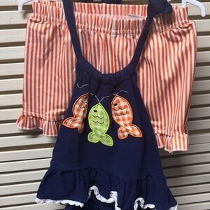 Striped Orange and Navy Fish 2pc outfit